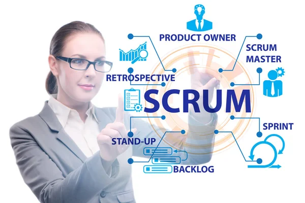 Affärskvinna i SCRUM agil metod koncept — Stockfoto