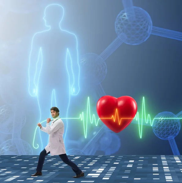 Cardiologista no conceito de telemedicina com batimento cardíaco — Fotografia de Stock
