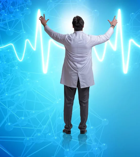 Telemedicine koncepció orvos megnyomásával virtuális gombok — Stock Fotó