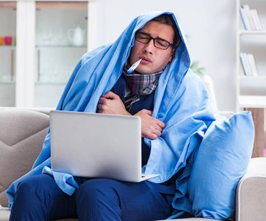 Hasta işadamı grip nedeniyle evden çalışıyor.