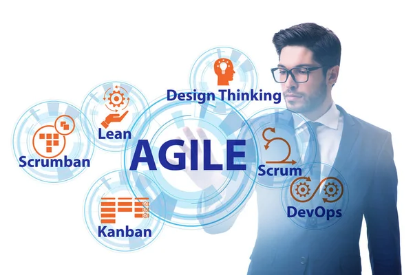 Agile concept with business people pressing buttons — Stock Photo, Image