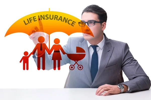 Concept d'assurance vie avec bouton-poussoir homme d'affaires — Photo