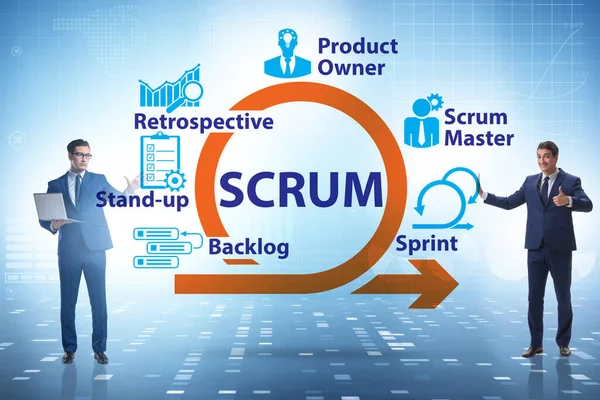 SCRUM敏捷方法概念中的商人 — 图库照片