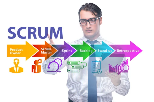 Empresario en el concepto de método ágil SCRUM — Foto de Stock