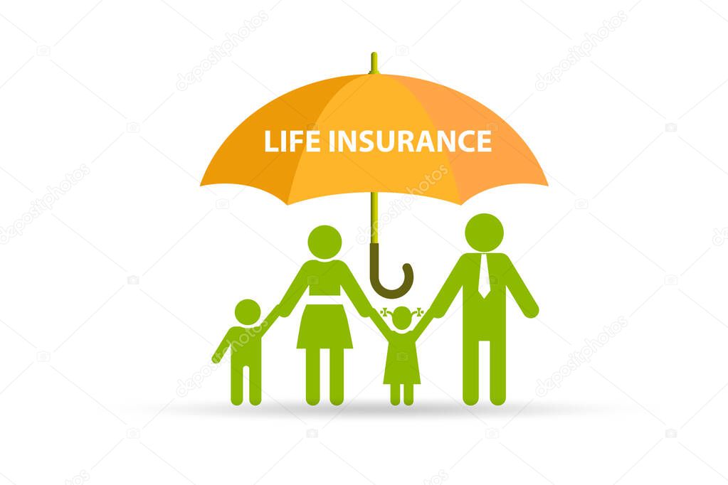 Life insurance concept with family under umbrella