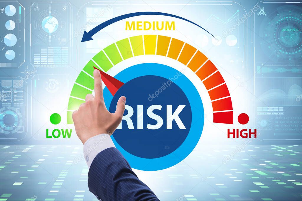 Businessman in risk metering and management concept