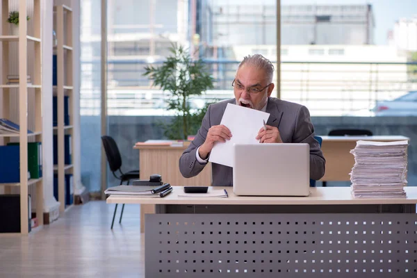 Verouderde zakenman werknemer werkzaam in het kantoor — Stockfoto