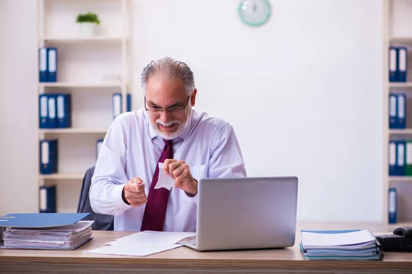 Ancien employé masculin travaillant dans le bureau — Photo