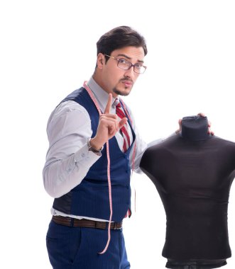 Beyaz arkaplanda erkek terzi izole edildi