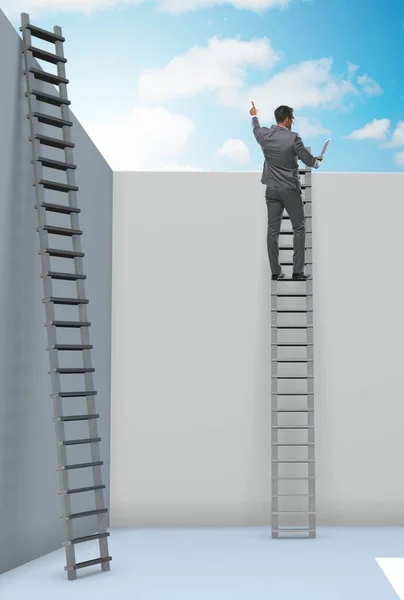 Businessman climbing a ladder to escape from problems — Stock Photo, Image