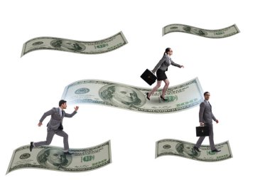 İş adamları 100 dolarlık banknotla uçuyor.