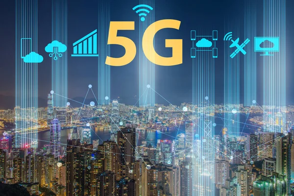 Concepto de redes 5g en las grandes ciudades —  Fotos de Stock