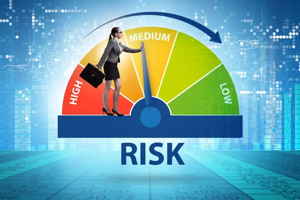 Risk ölçme ve yönetim konseptinde iş kadını — Stok fotoğraf