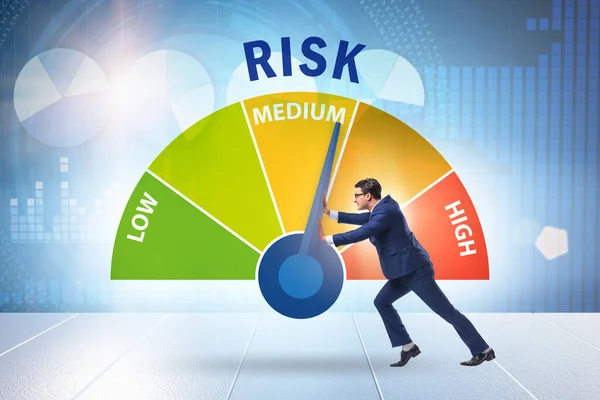 Geschäftsmann in Risikomessung und Managementkonzept — Stockfoto