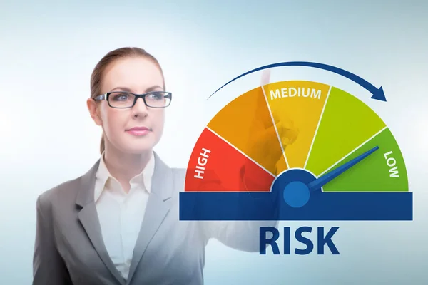 Risk ölçme ve yönetim konseptinde iş kadını — Stok fotoğraf