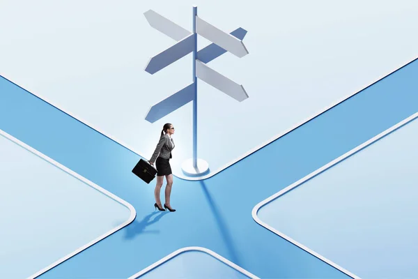 Businesswoman at the crossroads choosing strategy — Stock Photo, Image