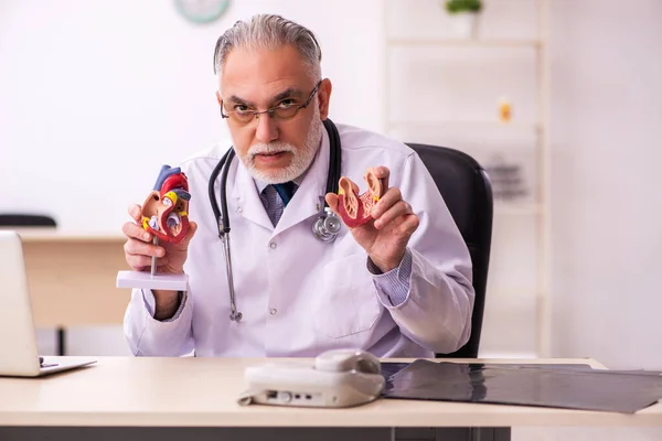 Aged male doctor cardiologist working in the clinic — Stock Photo, Image