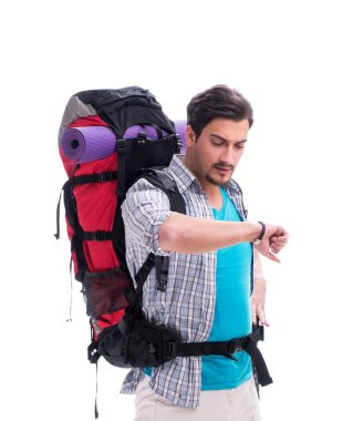 Büyük sırt çantalı sırt çantası beyaz üzerinde izole