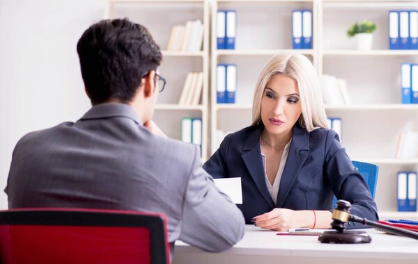 Lawyer discussing legal case with client