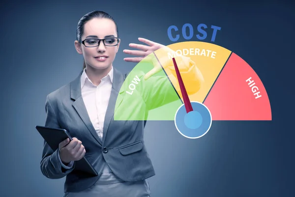 Businesswoman in cost management concept — Stock Photo, Image