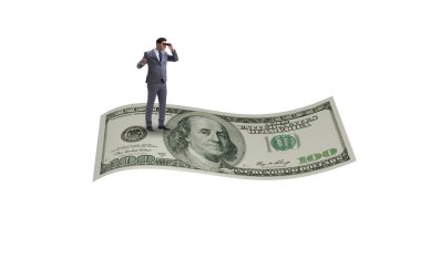 İş adamı 100 dolarlık banknotla uçuyor.