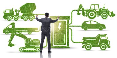 Elektrikli şarj ve araç kavramında iş adamı