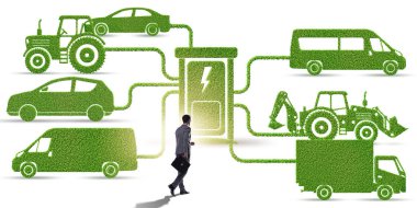 Elektrikli şarj ve araç kavramında iş adamı