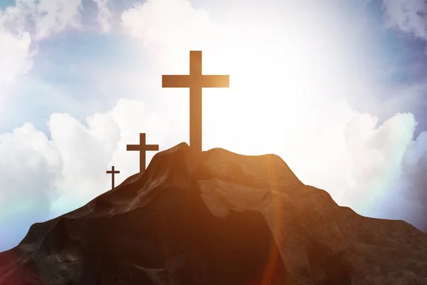 Conceito religioso com cruz contra o céu — Fotografia de Stock