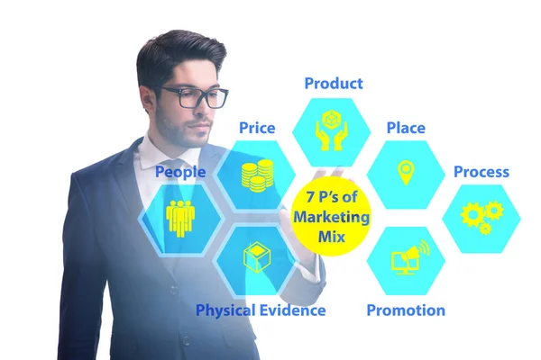 Podnikatel v konceptu 7ps marketingové mix — Stock fotografie