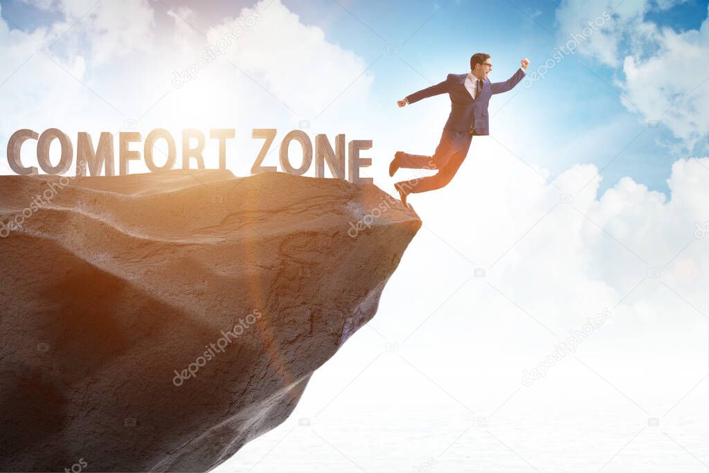 Businessman in the concept of stepping out of comfort zone