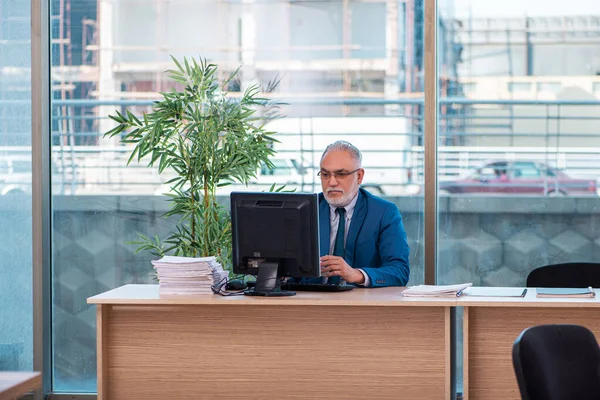 Ofiste çalışan yaşlı bir erkek. — Stok fotoğraf