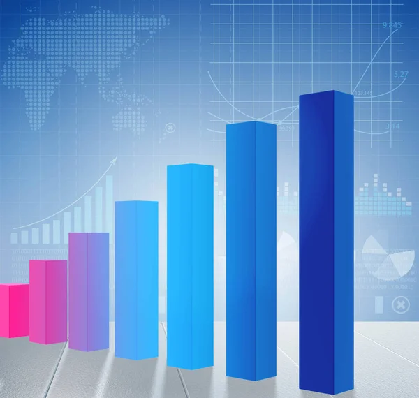 Grafici a barre in crescita nel concetto di ripresa economica - rendering 3d — Foto Stock