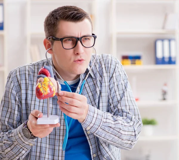 Estudiante de medicina estudiando corazón en el aula durante la conferencia — Foto de Stock