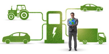 Elektrikli şarj ve araç kavramında iş adamı