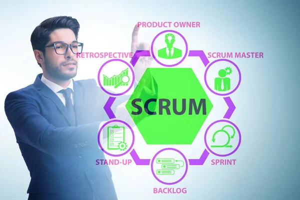 Empresário no conceito de método ágil SCRUM — Fotografia de Stock