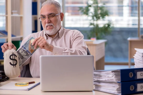 Gamla manliga bokhållare i budget planering koncept — Stockfoto