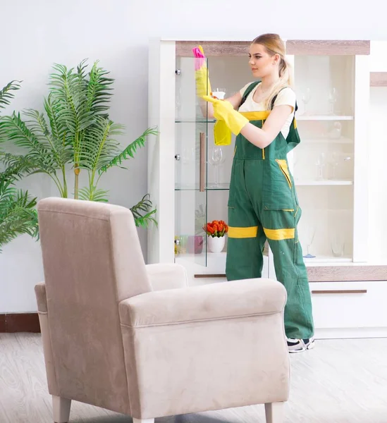 Professional cleaner cleaning apartment furniture — Stock Photo, Image