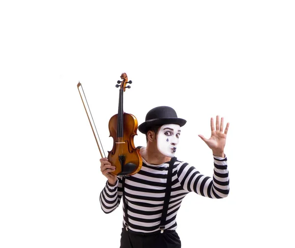 Mime playing violin isolated on white — Stock Photo, Image