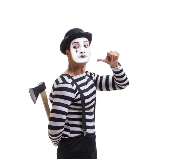 Mime with axe isolated on white background — Stock Photo, Image