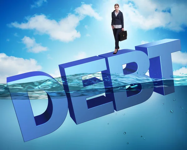 Businesswoman in debt business concept — Stock Photo, Image