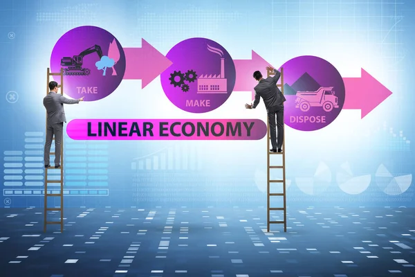 Концепция линейной экономики с предпринимателем — стоковое фото