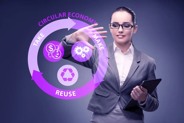 Begreppet cirkulär ekonomi med affärskvinna — Stockfoto