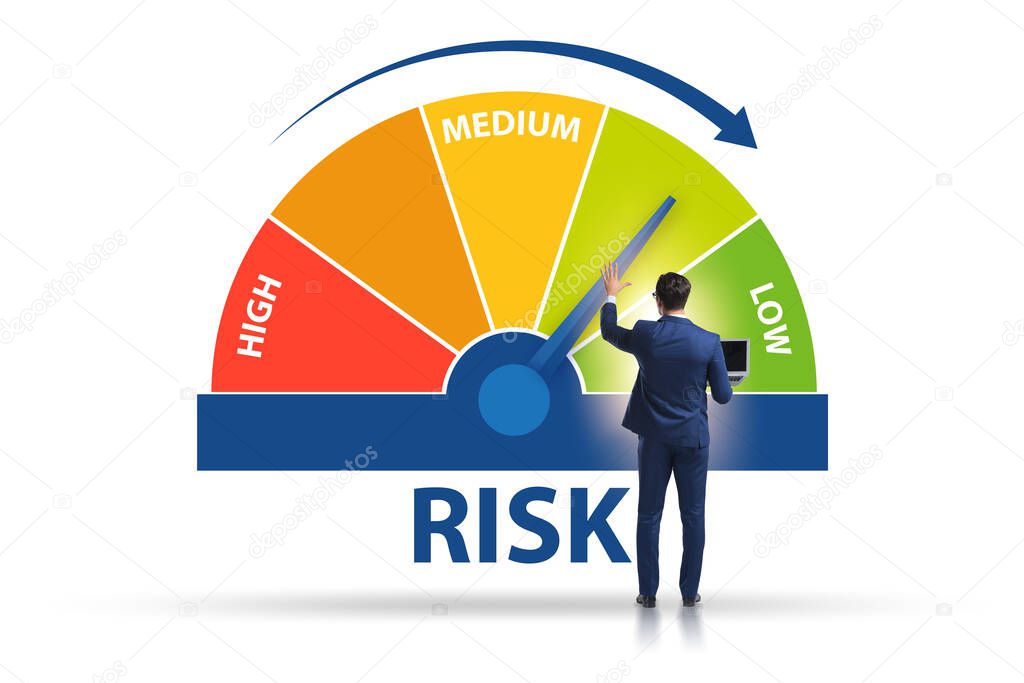 Businessman in risk metering and management concept