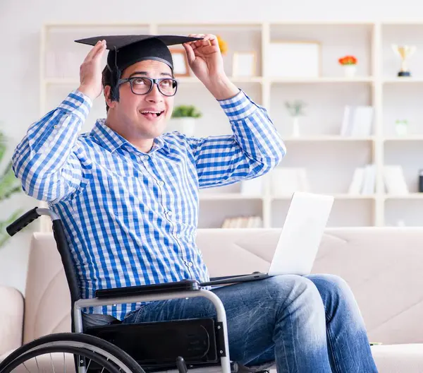 stock image Young student on wheelchair in disability concept