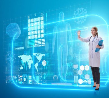 Teletıp fütüristik konseptinde kadın doktor.
