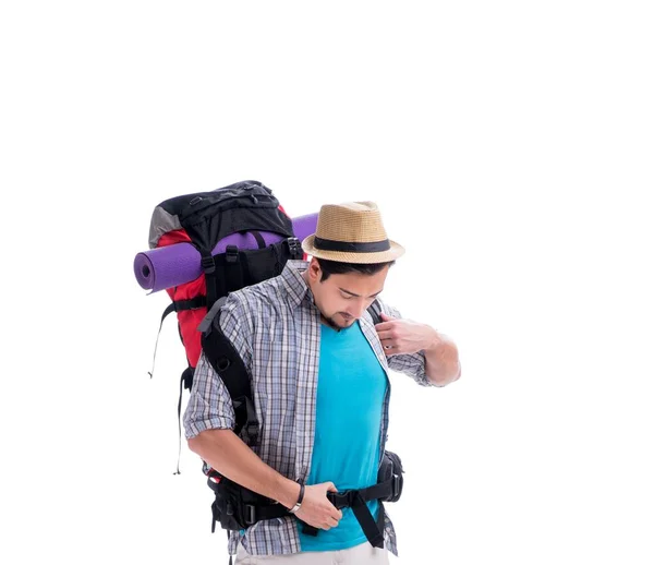 Mochila com mochila grande isolada em branco — Fotografia de Stock