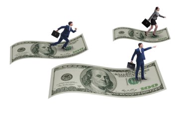 İş adamları 100 dolarlık banknotla uçuyor.