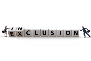 Business people turning cubes in inclusion and exclusion concept clipart