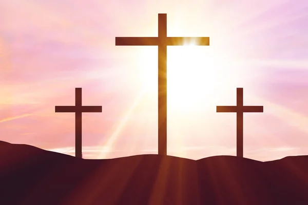 Koncepcja religijna z krzyżem przeciwko niebu — Zdjęcie stockowe