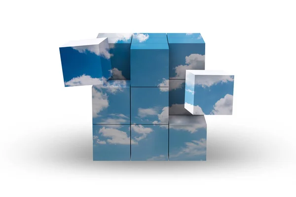 Cube made of cloud shapes - 3d rendering — Stock Photo, Image